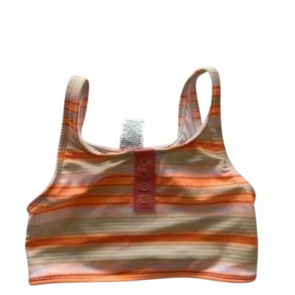 Art Class Girls Striped Midkini Bathing Suit Top With Ribbed Texture In Orange &